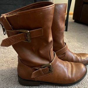 Madden Girl Mid Calf Back Zip Brown Boot